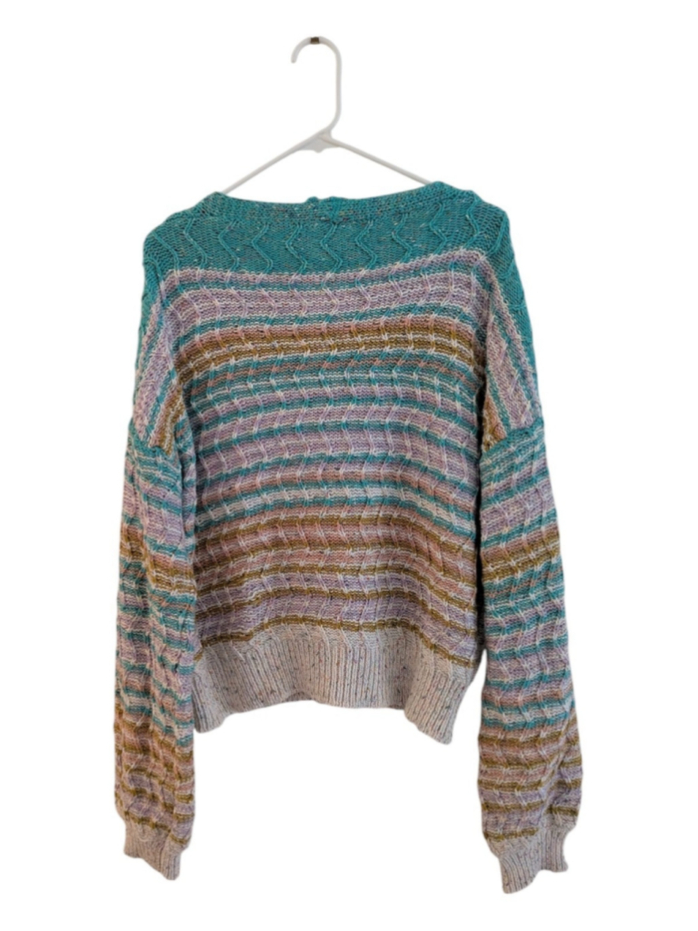 ee:some Multicolor Cable Knit Button Cardigan Sweater Size L Y2K Boho - Picture 3 of 5